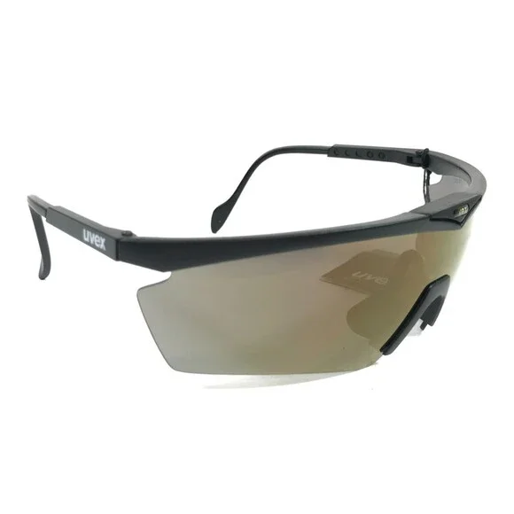 Vintage Uvex Sunglasses Face Across Matte Black Shield Semi Rim Frames Gray Lens